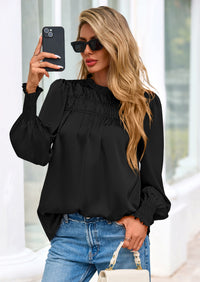 PRETTYGARDEN Blouses for Women Dressy Casual Fall Outfits Frill Neck Long Sleeve Shirts Satin Work Business Casual Tops