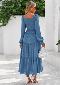 PRETTYGARDEN Fall Wedding Guest Dresses for Women Floral Long Sleeve Smocked Tiered Elegant Long Flowy Boho Dress