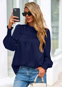 PRETTYGARDEN Blouses for Women Dressy Casual Fall Outfits Frill Neck Long Sleeve Shirts Satin Work Business Casual Tops