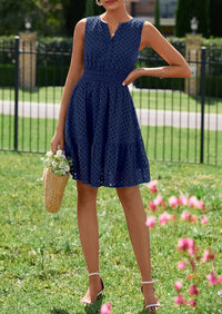 PRETTYGARDEN Women's Summer Dresses Sleeveless V Neck Eyelet Hollow Out Swing A Line Beach Vacation Sun Dress