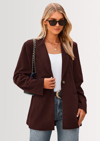 PRETTYGARDEN Women's Winter Corduroy Blazers Jackets Dressy Casual Ribbed Long Sleeve Lapel Fashion Work Business Outerwear