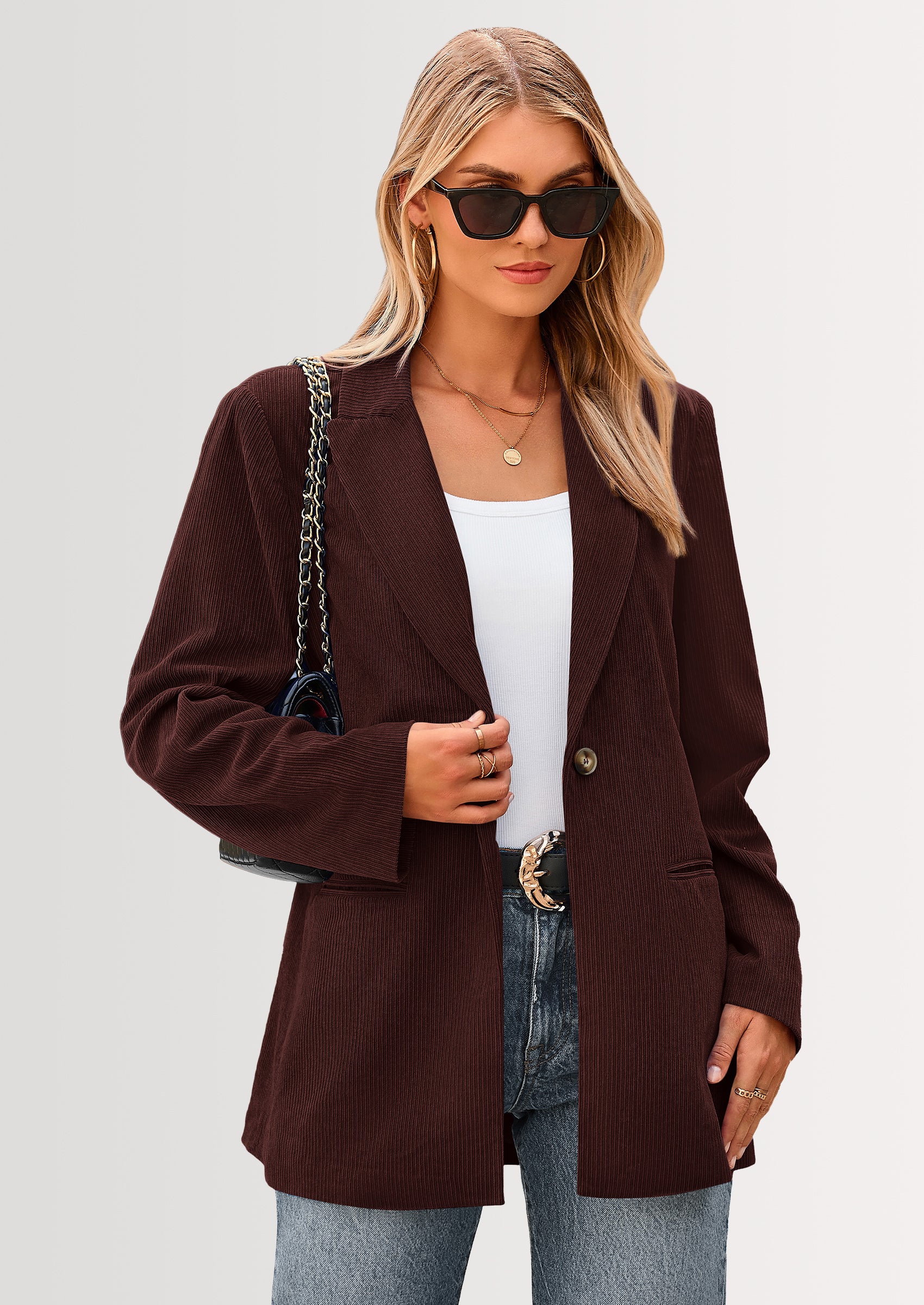 PRETTYGARDEN Women's Winter Corduroy Blazers Jackets Dressy Casual Ribbed Long Sleeve Lapel Fashion Work Business Outerwear