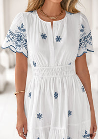 PRETTYGARDEN Boho Dresses for Women Summer Spring Casual Floral Short Sleeve V Neck Maxi Elastic Waist Dress Pockets PRETTYGARDEN