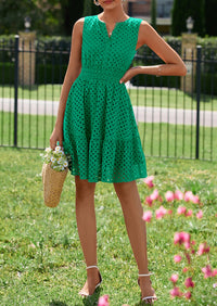 PRETTYGARDEN Women's Summer Dresses Sleeveless V Neck Eyelet Hollow Out Swing A Line Beach Vacation Sun Dress