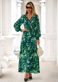 PRETTYGARDEN Women's Fall Boho Maxi Dress Floral Long Sleeve V Neck Flowy Belted Elegant Holiday Party Dresses