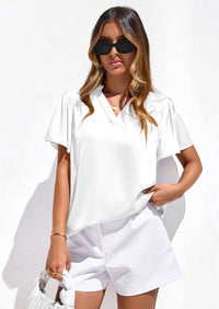 PRETTYGARDEN Women's Summer Blouses Dressy Casual Ruffle Cap Sleeve V Neck Business Work Trendy Cute Tops Spring Outfits PRETTYGARDEN