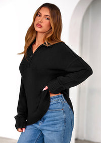 PRETTYGARDEN Womens Sweaters Quarter Zip Pullover Early Fall Fashion Long Sleeve V Neck Collared Knit Winter Jumper Tops