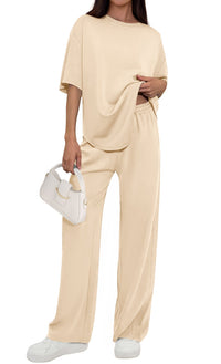 PRETTYGARDEN Women's Summer 2 Piece Lounge Set Short Sleeve Tops Wide Leg Pants Spring Vacation Travel Outfits Clothes PRETTYGARDEN