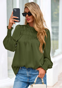 PRETTYGARDEN Blouses for Women Dressy Casual Fall Outfits Frill Neck Long Sleeve Shirts Satin Work Business Casual Tops