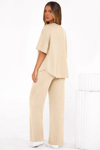 PRETTYGARDEN Women's Summer 2 Piece Lounge Set Short Sleeve Tops Wide Leg Pants Spring Vacation Travel Outfits Clothes PRETTYGARDEN