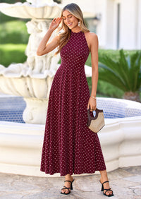 PRETTYGARDEN Summer Halter Dresses for Women Vacation Outfits Sleeveless Polka Dot Sundress Wedding Guest Maxi Dress