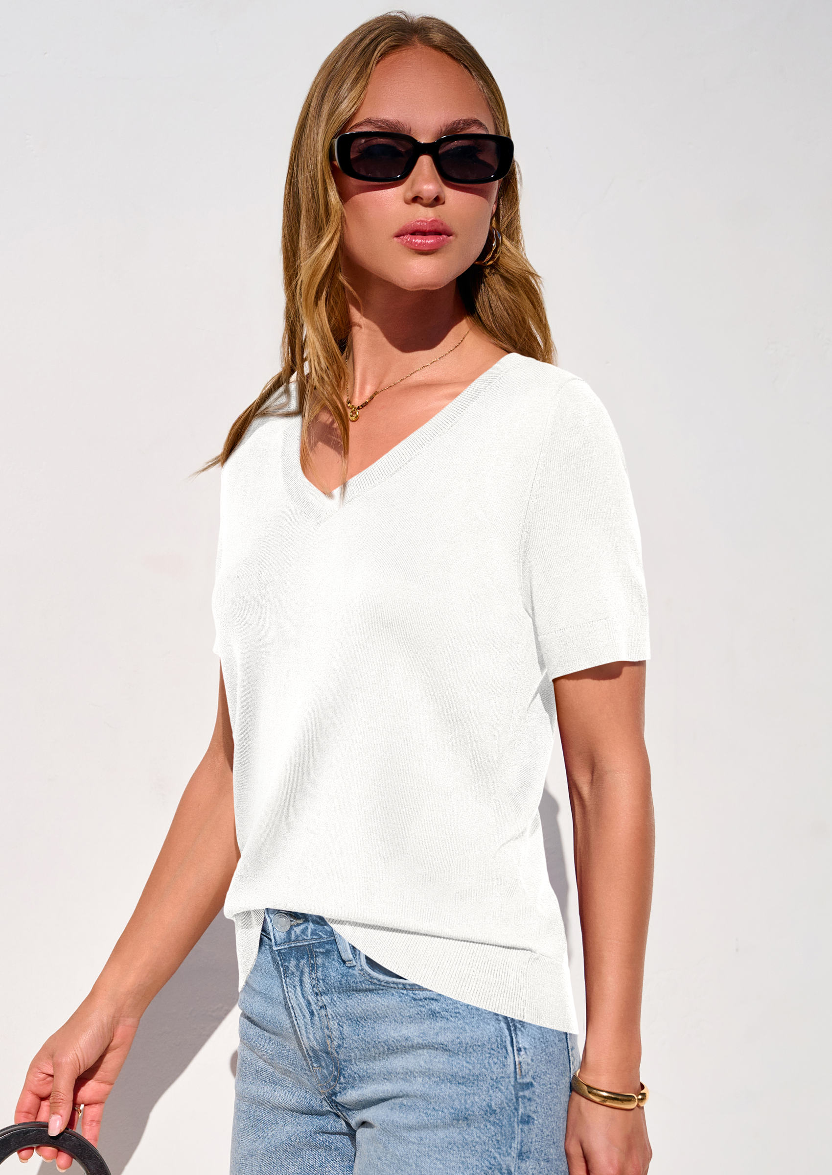 PRETTYGARDEN Womens Short Sleeve Sweater V Neck Trendy Pullover Tops Summer Spring Loose Lightweight Casual Blouse PRETTYGARDEN