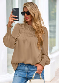 PRETTYGARDEN Blouses for Women Dressy Casual Fall Outfits Frill Neck Long Sleeve Shirts Satin Work Business Casual Tops