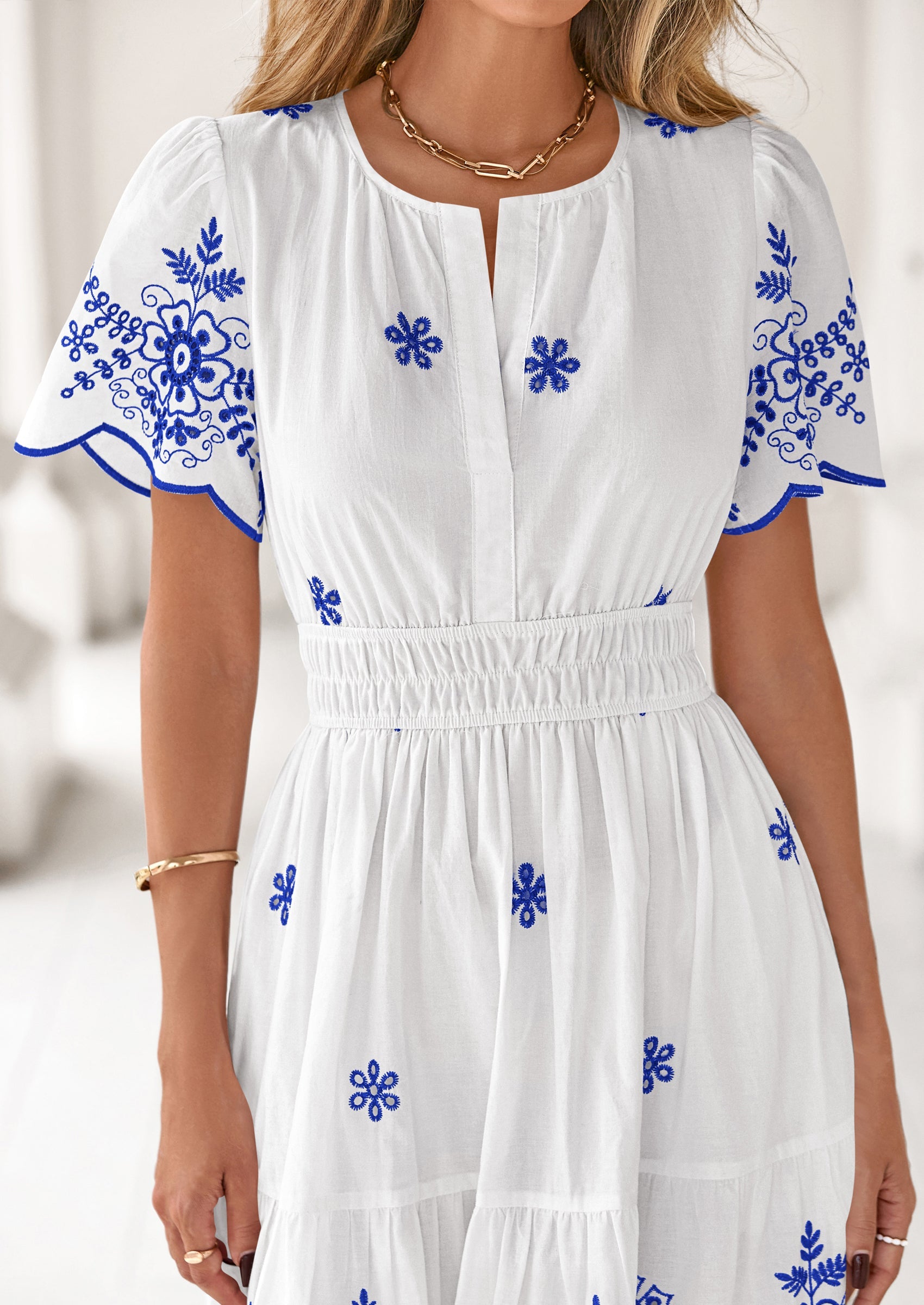 PRETTYGARDEN Boho Dresses for Women Summer Spring Casual Floral Short Sleeve V Neck Maxi Elastic Waist Dress Pockets PRETTYGARDEN