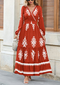 PRETTYGARDEN Women's Fall Wedding Guest Dresses Boho Floral Long Sleeve V Neck Flowy Elegant Maxi Dress Beach Clothes