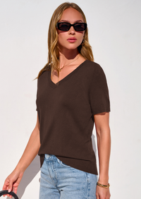 PRETTYGARDEN Womens Short Sleeve Sweater V Neck Trendy Pullover Tops Summer Spring Loose Lightweight Casual Blouse PRETTYGARDEN