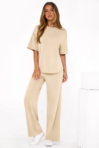 PRETTYGARDEN Women's Summer 2 Piece Lounge Set Short Sleeve Tops Wide Leg Pants Spring Vacation Travel Outfits Clothes PRETTYGARDEN