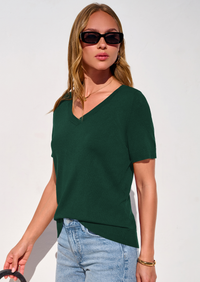 PRETTYGARDEN Womens Short Sleeve Sweater V Neck Trendy Pullover Tops Summer Spring Loose Lightweight Casual Blouse PRETTYGARDEN