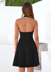PRETTYGARDEN Cocktail Dresses for Women Short Summer Elegant Halter V Neck Sleeveless A Line Spring Mini Party Dress PRETTYGARDEN
