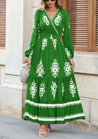 PRETTYGARDEN Women's Fall Wedding Guest Dresses Boho Floral Long Sleeve V Neck Flowy Elegant Maxi Dress Beach Clothes