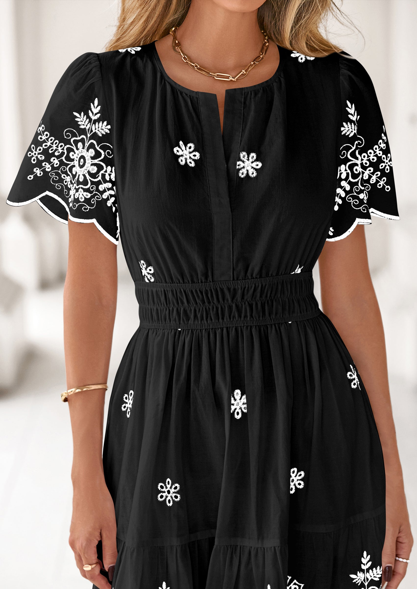 PRETTYGARDEN Boho Dresses for Women Summer Spring Casual Floral Short Sleeve V Neck Maxi Elastic Waist Dress Pockets PRETTYGARDEN