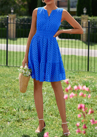 PRETTYGARDEN Women's Summer Dresses Sleeveless V Neck Eyelet Hollow Out Swing A Line Beach Vacation Sun Dress