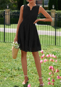 PRETTYGARDEN Women's Summer Dresses Sleeveless V Neck Eyelet Hollow Out Swing A Line Beach Vacation Sun Dress