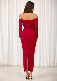 PRETTYGARDEN Womens Fall Long Sleeve Maxi Dress Off Shoulder Mesh Ruched Bodycon Trendy Long Wedding Guest Dresses PRETTYGARDEN