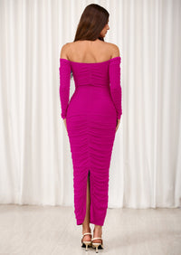 PRETTYGARDEN Womens Fall Long Sleeve Maxi Dress Off Shoulder Mesh Ruched Bodycon Trendy Long Wedding Guest Dresses PRETTYGARDEN