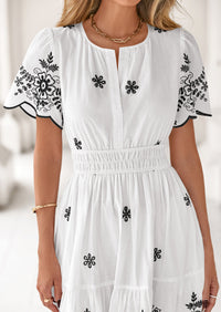 PRETTYGARDEN Boho Dresses for Women Summer Spring Casual Floral Short Sleeve V Neck Maxi Elastic Waist Dress Pockets PRETTYGARDEN