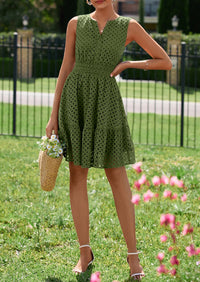 PRETTYGARDEN Women's Summer Dresses Sleeveless V Neck Eyelet Hollow Out Swing A Line Beach Vacation Sun Dress