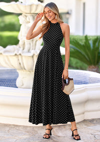 PRETTYGARDEN Summer Halter Dresses for Women Vacation Outfits Sleeveless Polka Dot Sundress Wedding Guest Maxi Dress