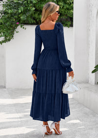 PRETTYGARDEN Fall Wedding Guest Dresses for Women Floral Long Sleeve Smocked Tiered Elegant Long Flowy Boho Dress