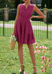 PRETTYGARDEN Women's Summer Dresses Sleeveless V Neck Eyelet Hollow Out Swing A Line Beach Vacation Sun Dress