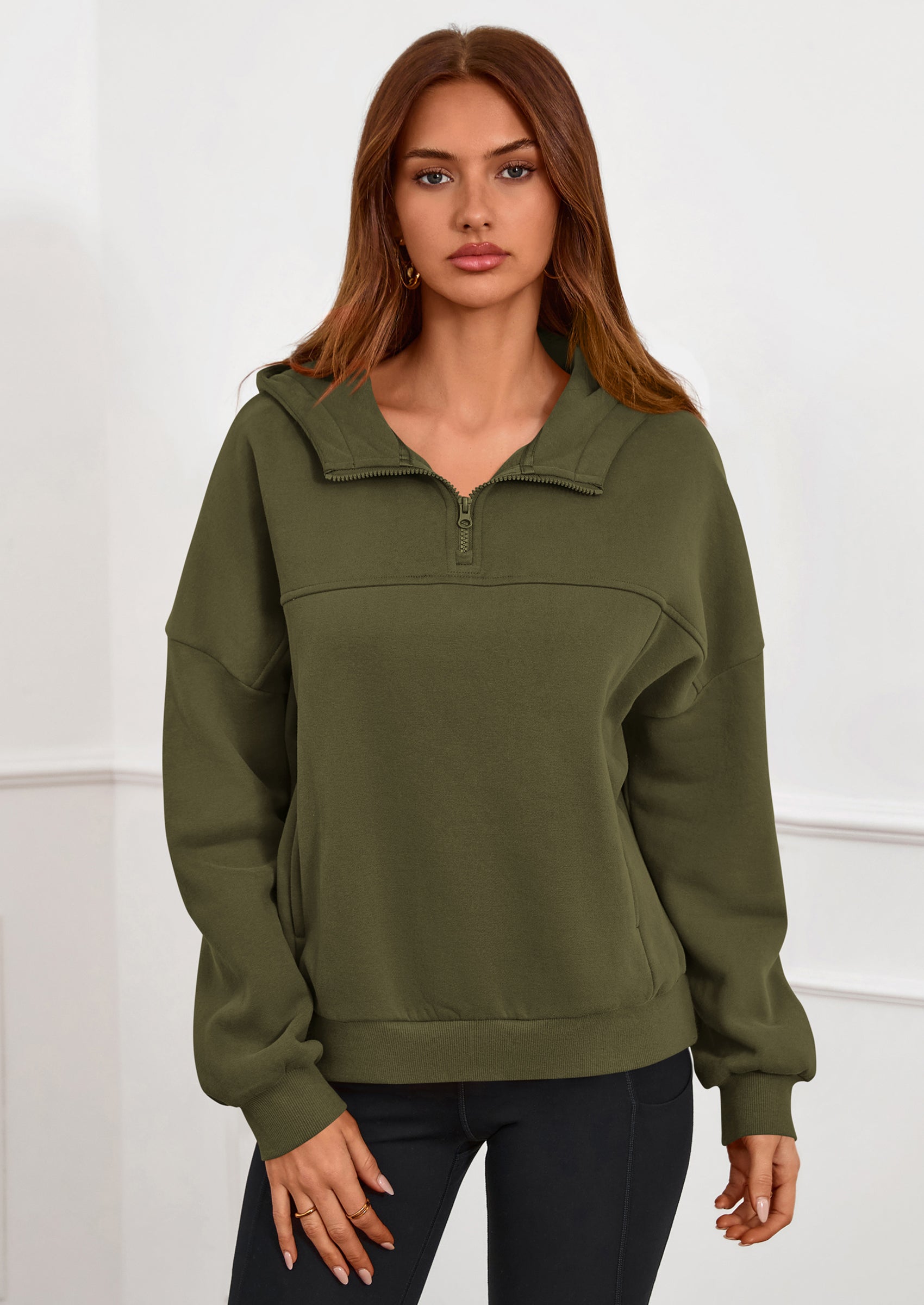 PRETTYGARDEN Womens Hoodies Cropped Fleece Sweatshirts Fall Fashion Quarter Zip Pullover Long Sleeve Tops Winter Clothes