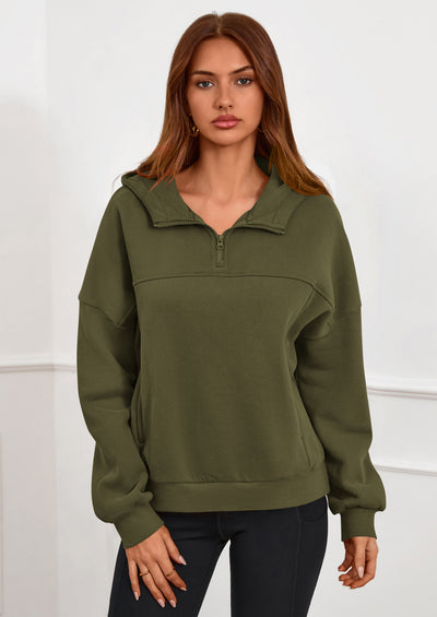 PRETTYGARDEN Womens Hoodies Cropped Fleece Sweatshirts Fall Fashion Quarter Zip Pullover Long Sleeve Tops Winter Clothes