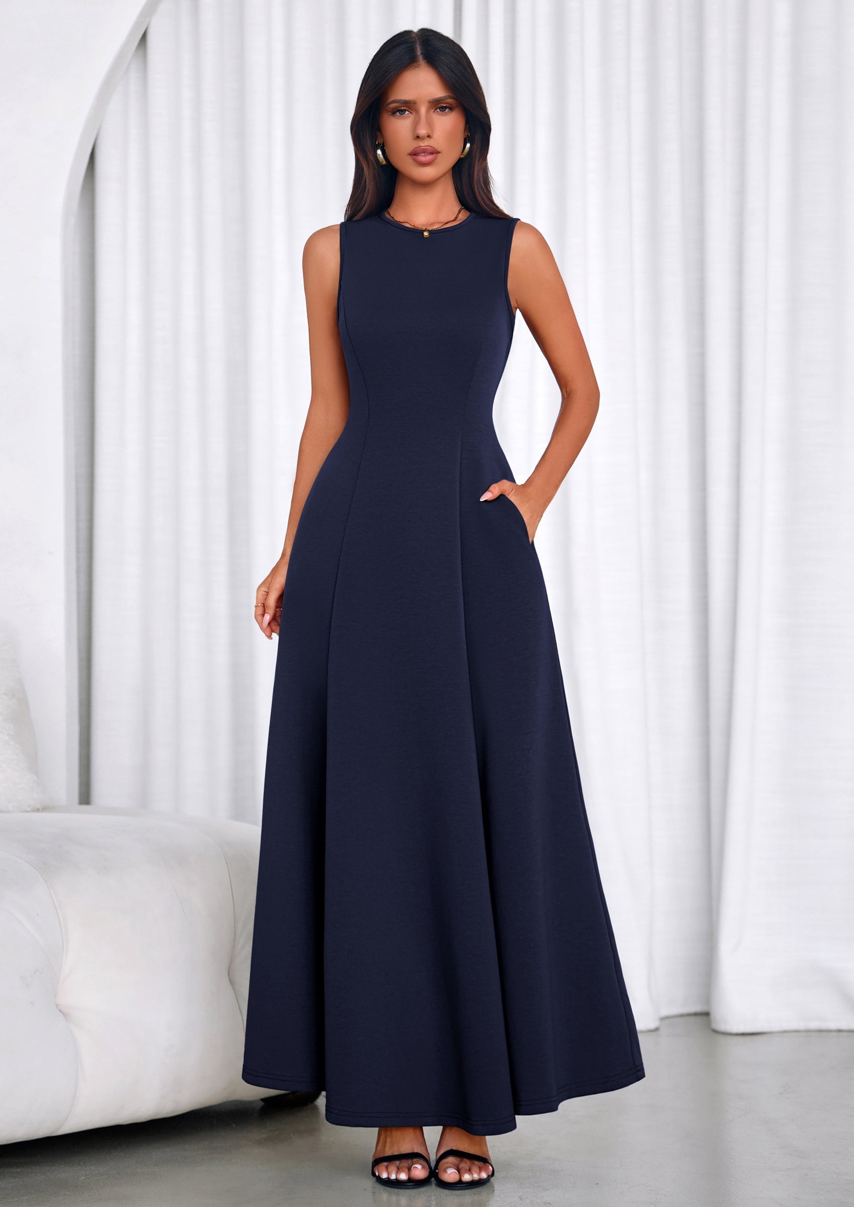 PRETTYGARDEN Women's Summer Tank Maxi Dress Spring Sleeveless Swing A Line Long Flowy Elegant Cocktail Dresses Pockets PRETTYGARDEN