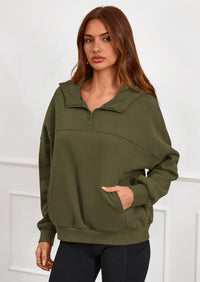 PRETTYGARDEN Womens Hoodies Cropped Fleece Sweatshirts Fall Fashion Quarter Zip Pullover Long Sleeve Tops Winter Clothes