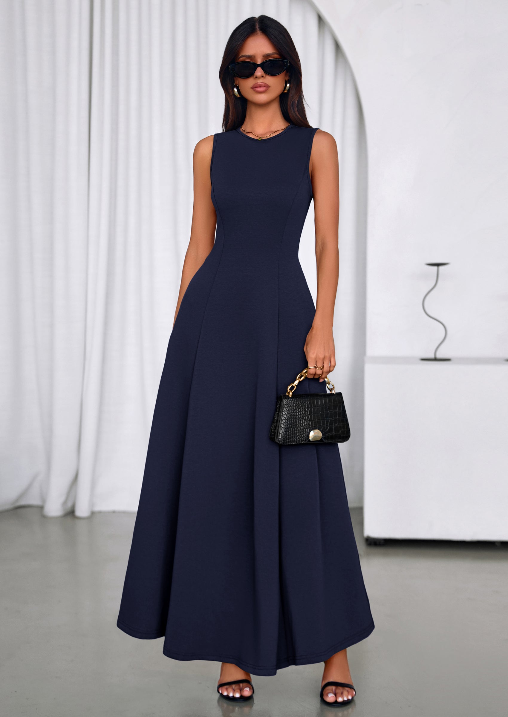 PRETTYGARDEN Women's Summer Tank Maxi Dress Spring Sleeveless Swing A Line Long Flowy Elegant Cocktail Dresses Pockets PRETTYGARDEN