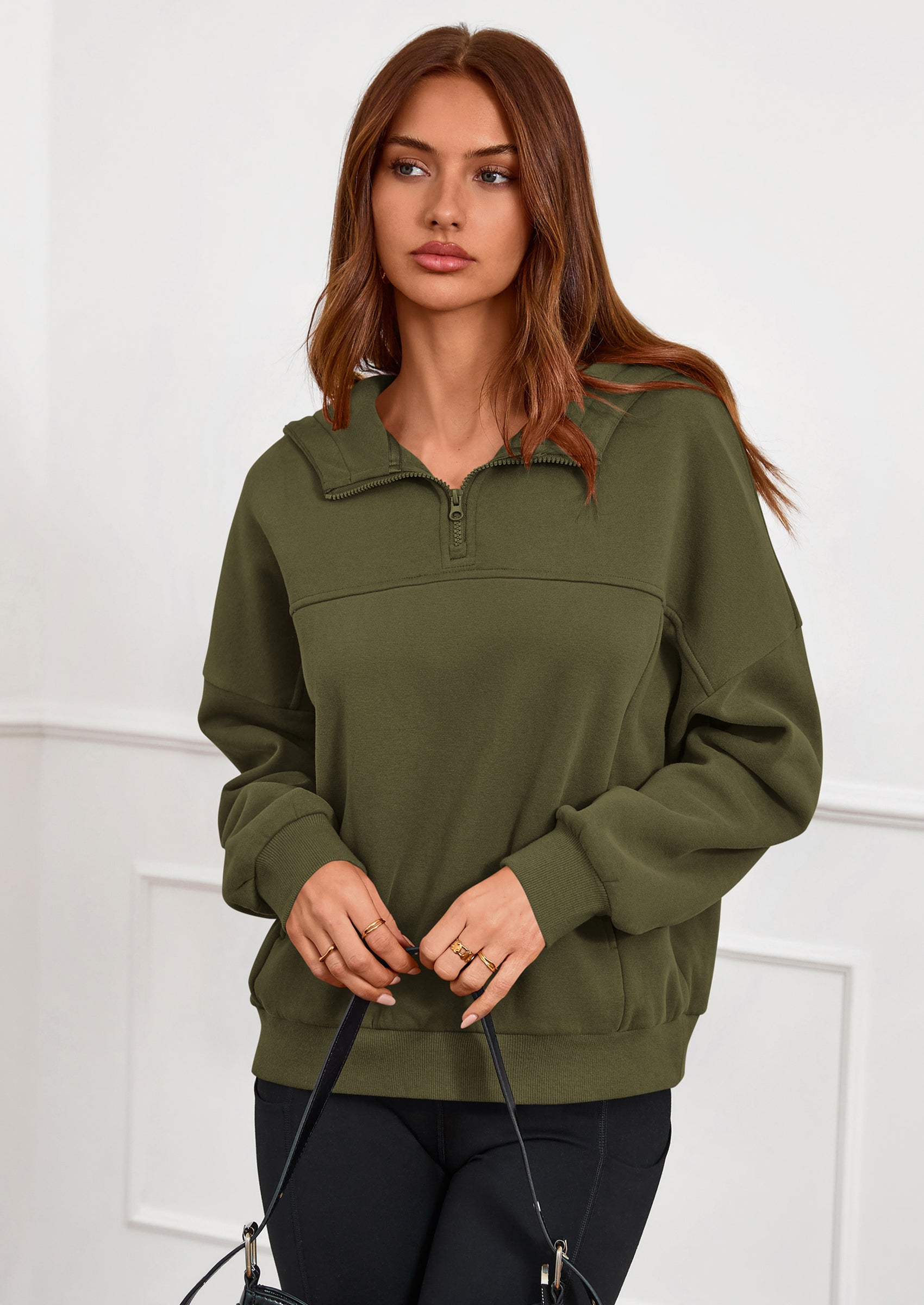 PRETTYGARDEN Womens Hoodies Cropped Fleece Sweatshirts Fall Fashion Quarter Zip Pullover Long Sleeve Tops Winter Clothes