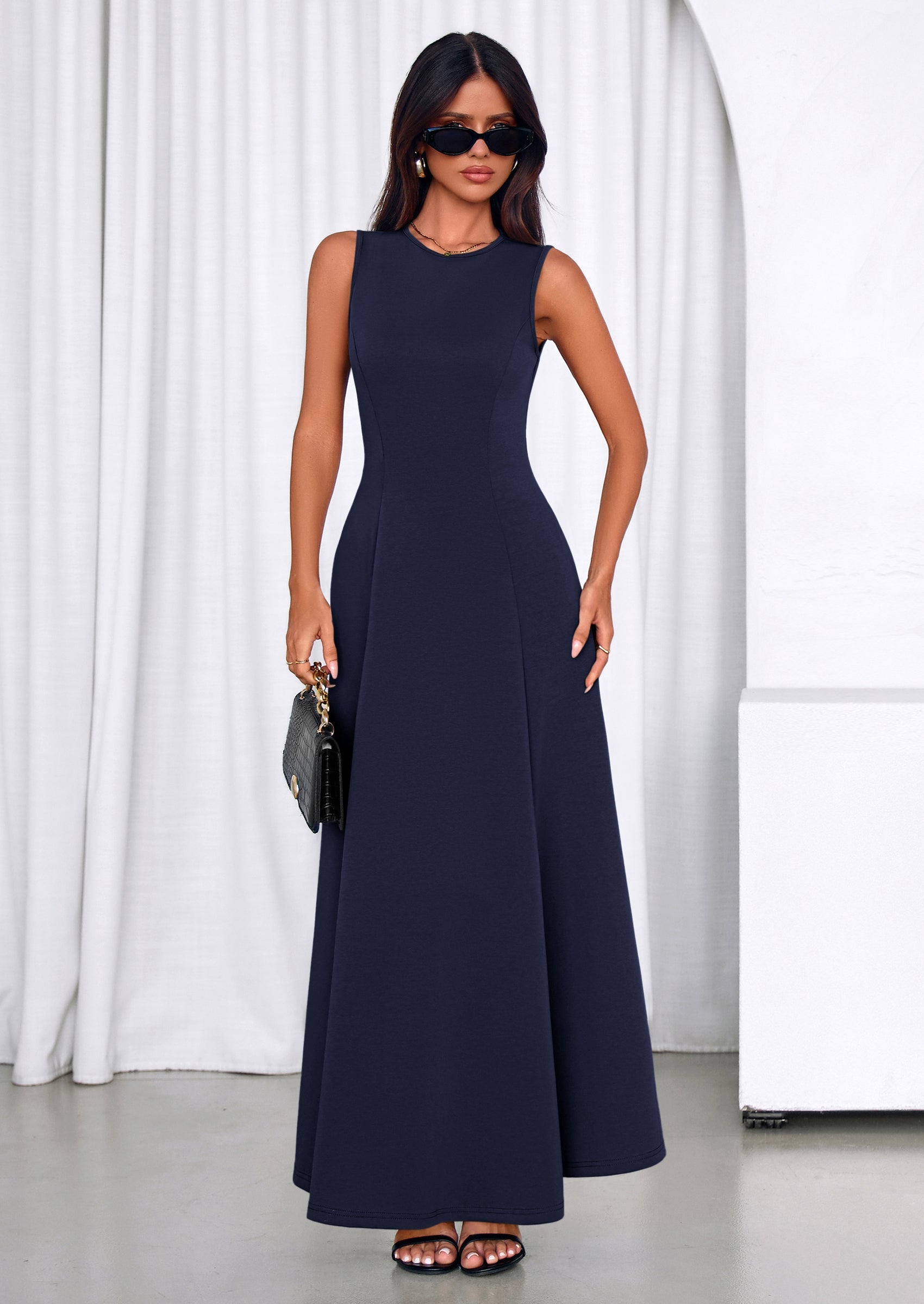 PRETTYGARDEN Women's Summer Tank Maxi Dress Spring Sleeveless Swing A Line Long Flowy Elegant Cocktail Dresses Pockets PRETTYGARDEN