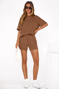 PRETTYGARDEN Women's 2 Piece Lounge Sets Short Sleeve Shirts Casual Tops Shorts Matching Clothing Summer Airport Outfits PRETTYGARDEN