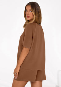 PRETTYGARDEN Women's 2 Piece Lounge Sets Short Sleeve Shirts Casual Tops Shorts Matching Clothing Summer Airport Outfits PRETTYGARDEN