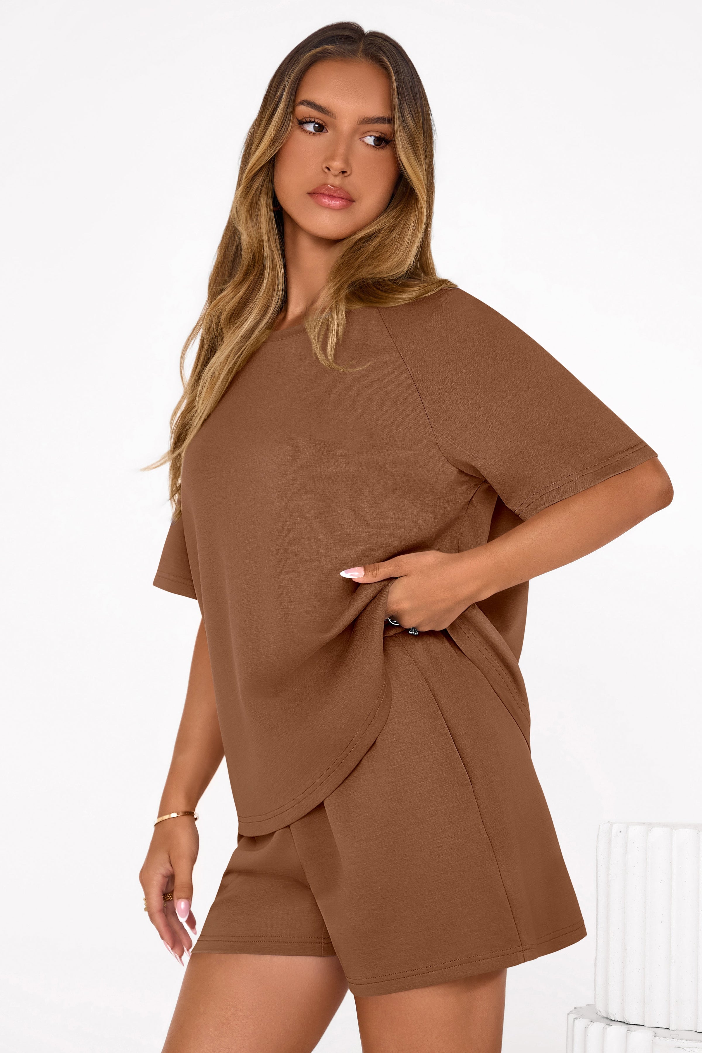 PRETTYGARDEN Women's 2 Piece Lounge Sets Short Sleeve Shirts Casual Tops Shorts Matching Clothing Summer Airport Outfits PRETTYGARDEN