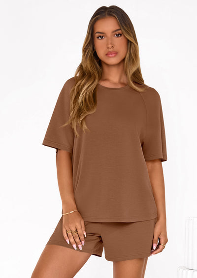 PRETTYGARDEN Women's 2 Piece Lounge Sets Short Sleeve Shirts Casual Tops Shorts Matching Clothing Summer Airport Outfits PRETTYGARDEN