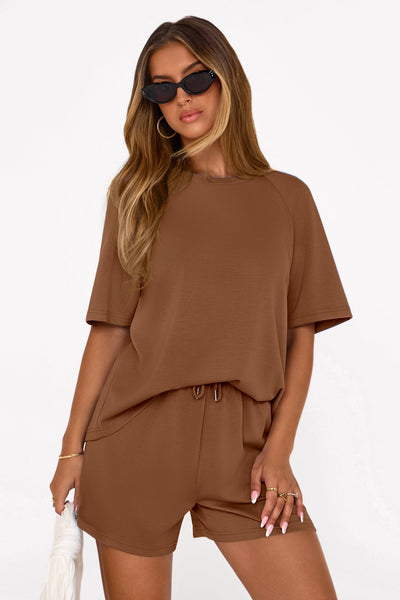 PRETTYGARDEN Women's 2 Piece Lounge Sets Short Sleeve Shirts Casual Tops Shorts Matching Clothing Summer Airport Outfits PRETTYGARDEN