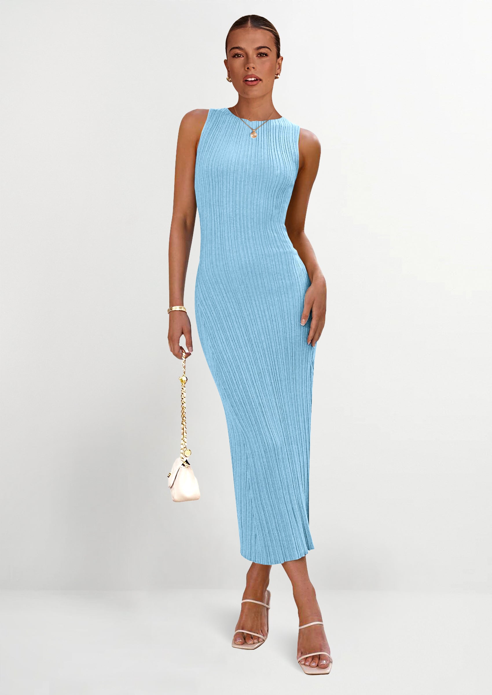 PRETTYGARDEN Women's Casual Maxi Dresses Ribbed Knit Sleeveless Bodycon Elegant Going Out Beach Vacation Clothes