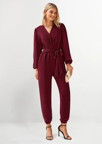 PRETTYGARDEN Women's Fall Jumpsuits Dressy Casual Pants Romper Spring Long Sleeve V Neck Belt Pockets One Piece Outfits