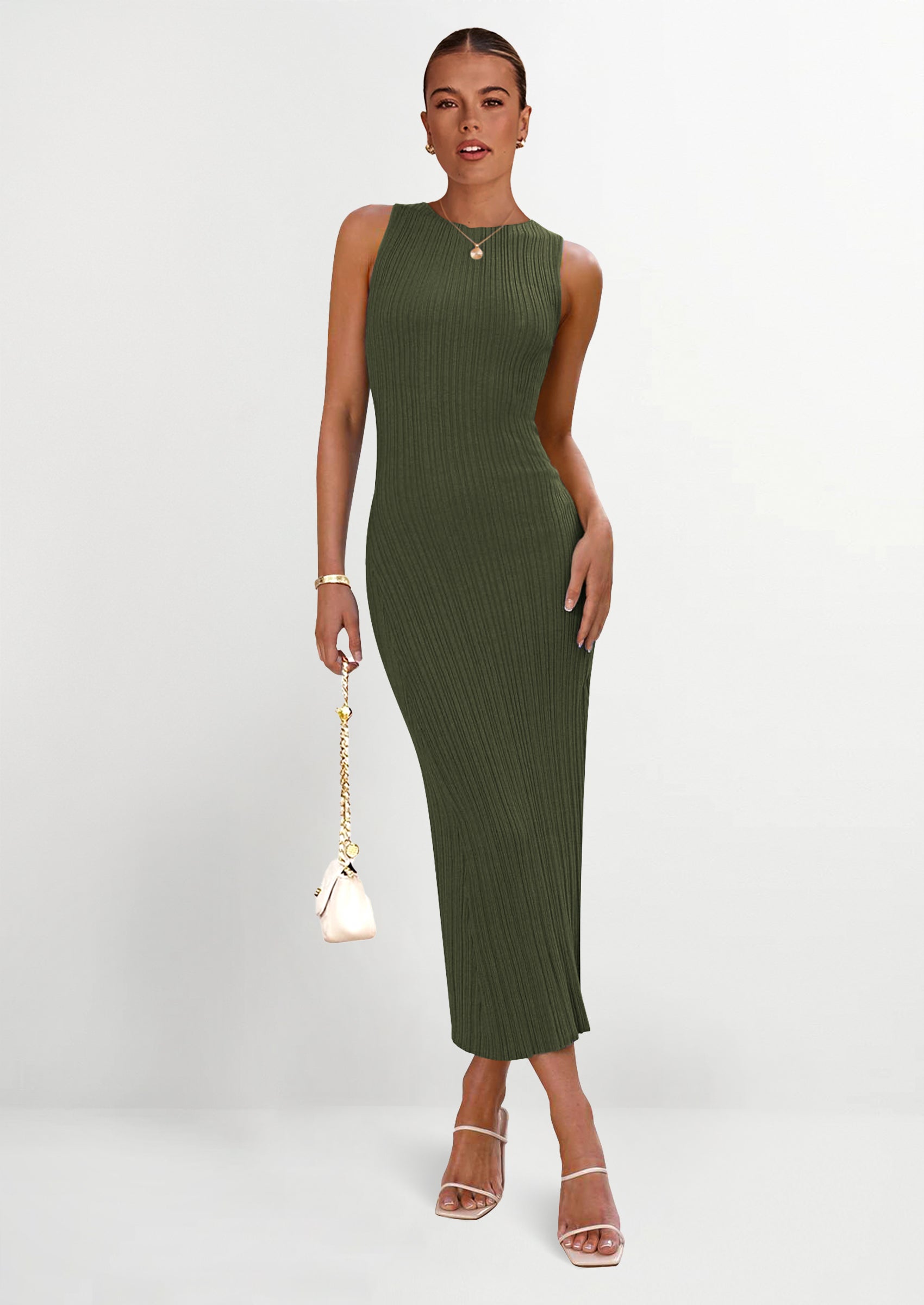 PRETTYGARDEN Women's Casual Maxi Dresses Ribbed Knit Sleeveless Bodycon Elegant Going Out Beach Vacation Clothes