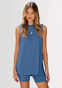 PRETTYGARDEN 2 Piece Sets for Women Summer Matching Lounge Shorts Set Resort Airport Travel Loungewear Outfits Clothing